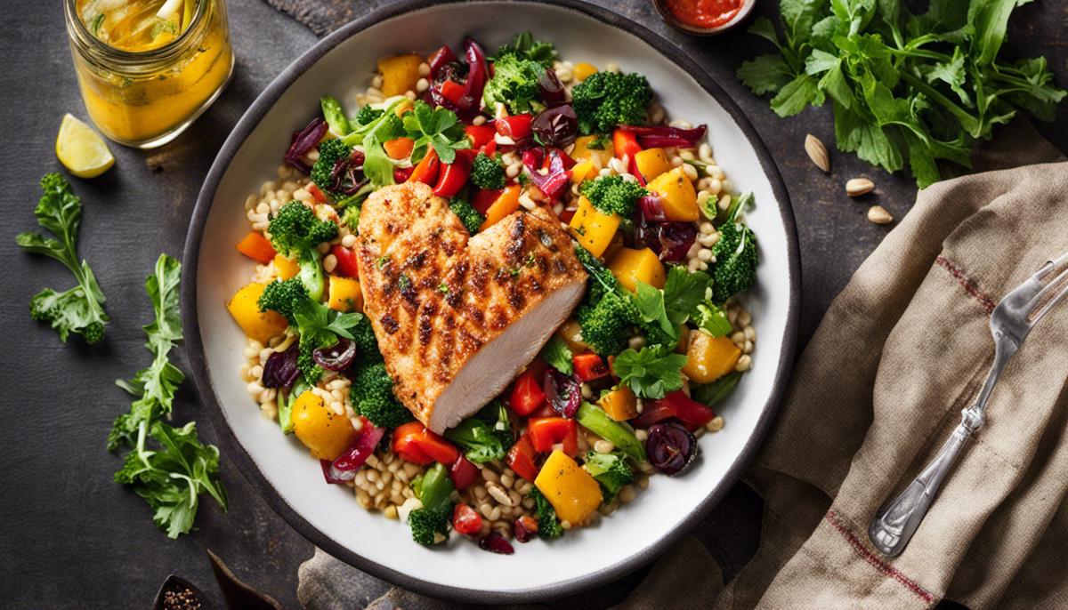 An image of a deliciously cooked meal with vibrant colors and textures, showcasing the creativity and love for heart-healthy cooking.