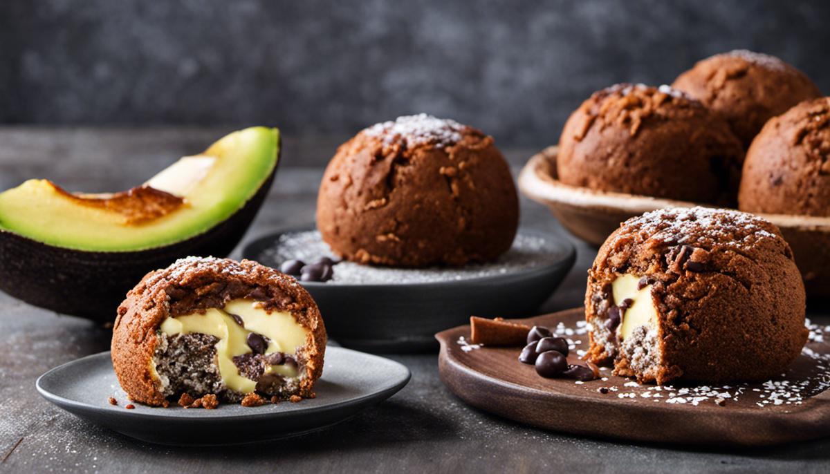 A delicious assortment of guilt-free desserts, including chia seed pudding, dark chocolate avocado truffles, pumpkin pie, air fryer apple pie, and fruit kebabs.