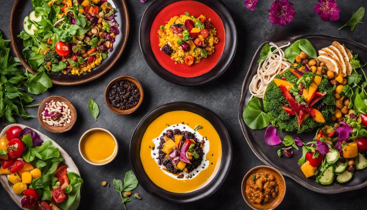 A plate of vibrant vegan food, showcasing the colors and variety of plant-based gastronomy.