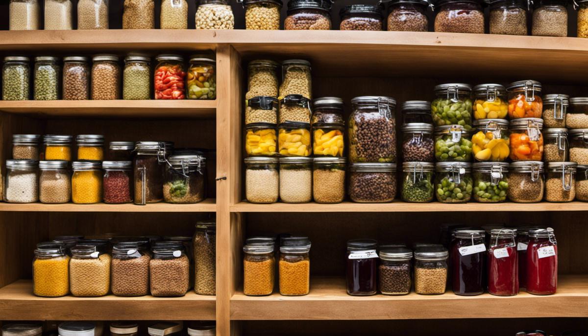 Assortment of healthy ingredients in a well-stocked pantry