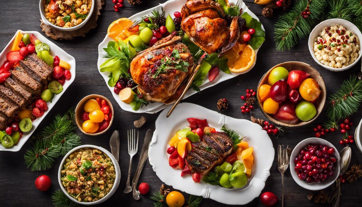 A variety of colorful and delicious holiday dishes arranged on a table.